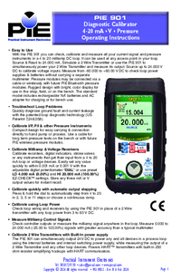 Thumbnail of document Manual - PIE 901 4-20mA Loop, voltage and Pressure Calibrator